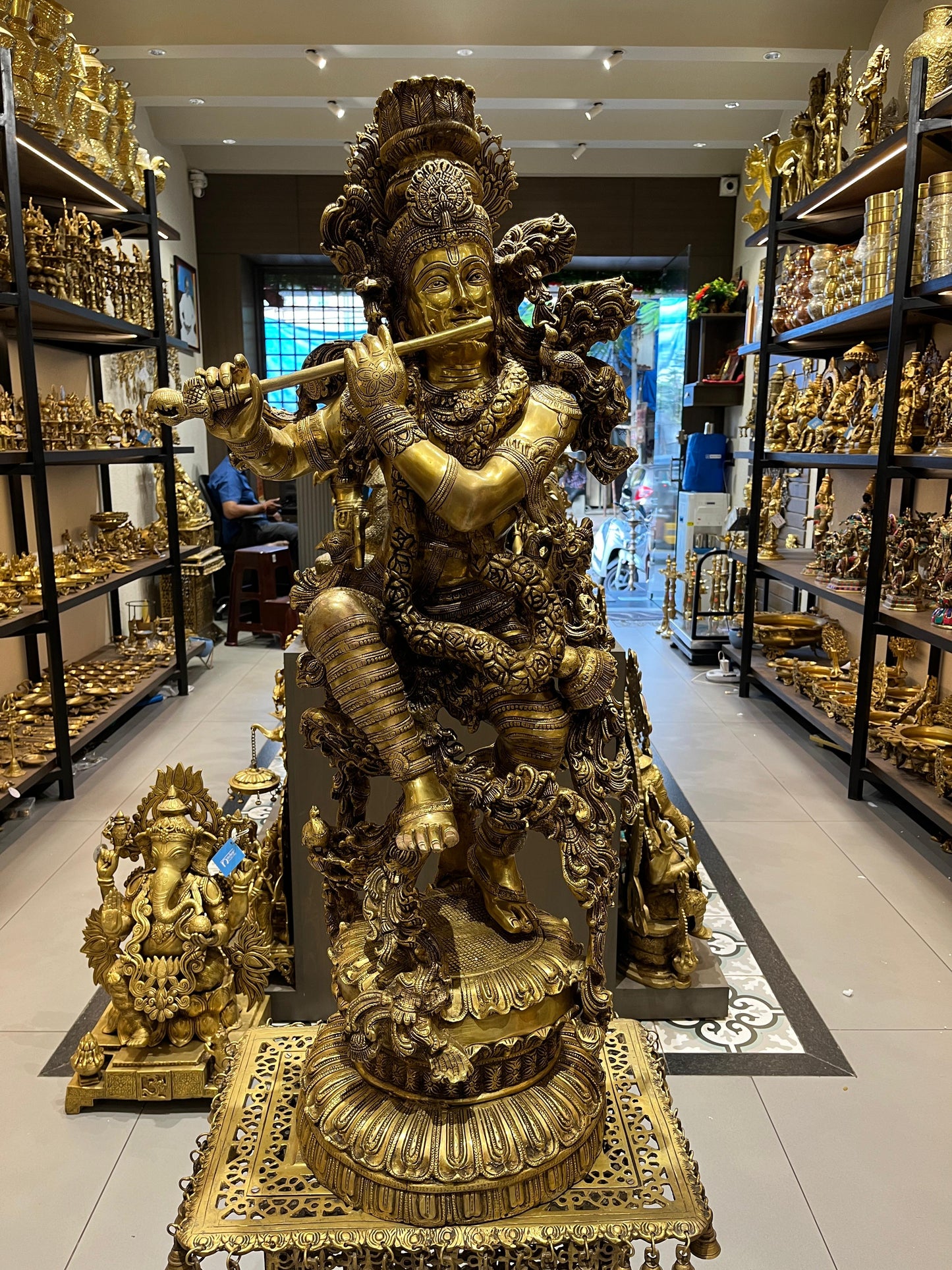 Divine Splendor: Large Brass Krishna Idol