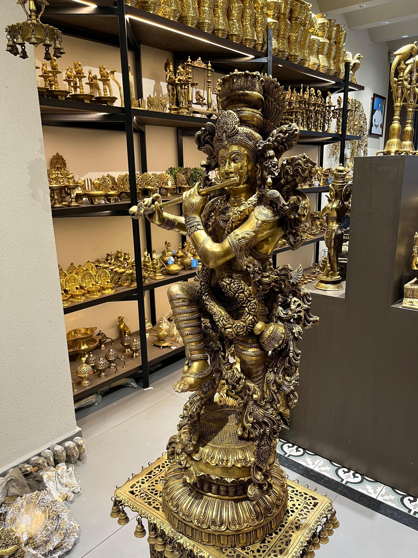 Divine Splendor: Large Brass Krishna Idol