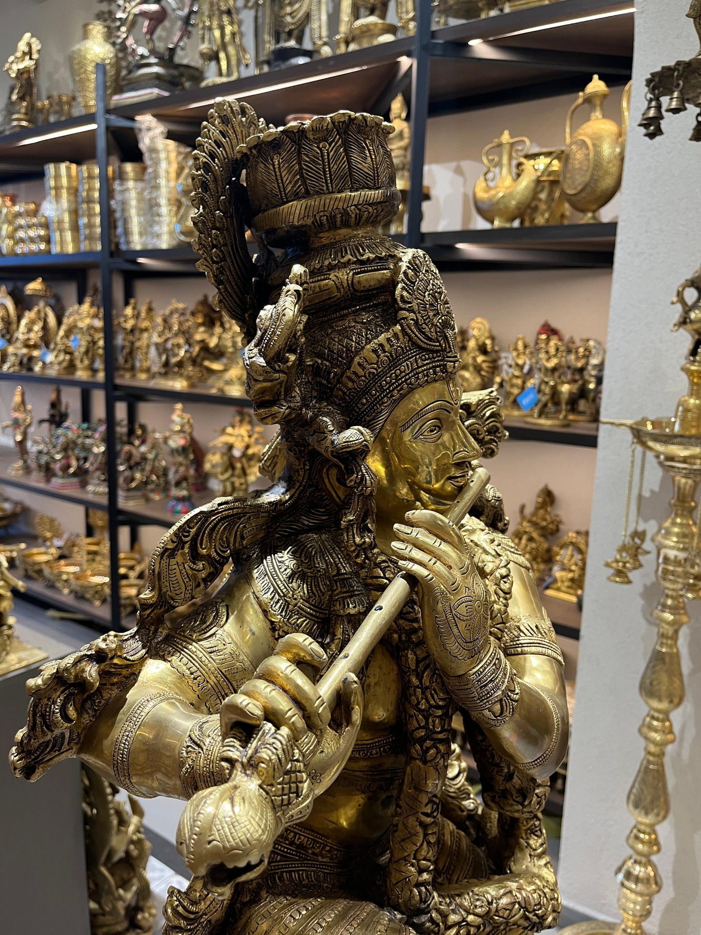 Divine Splendor: Large Brass Krishna Idol