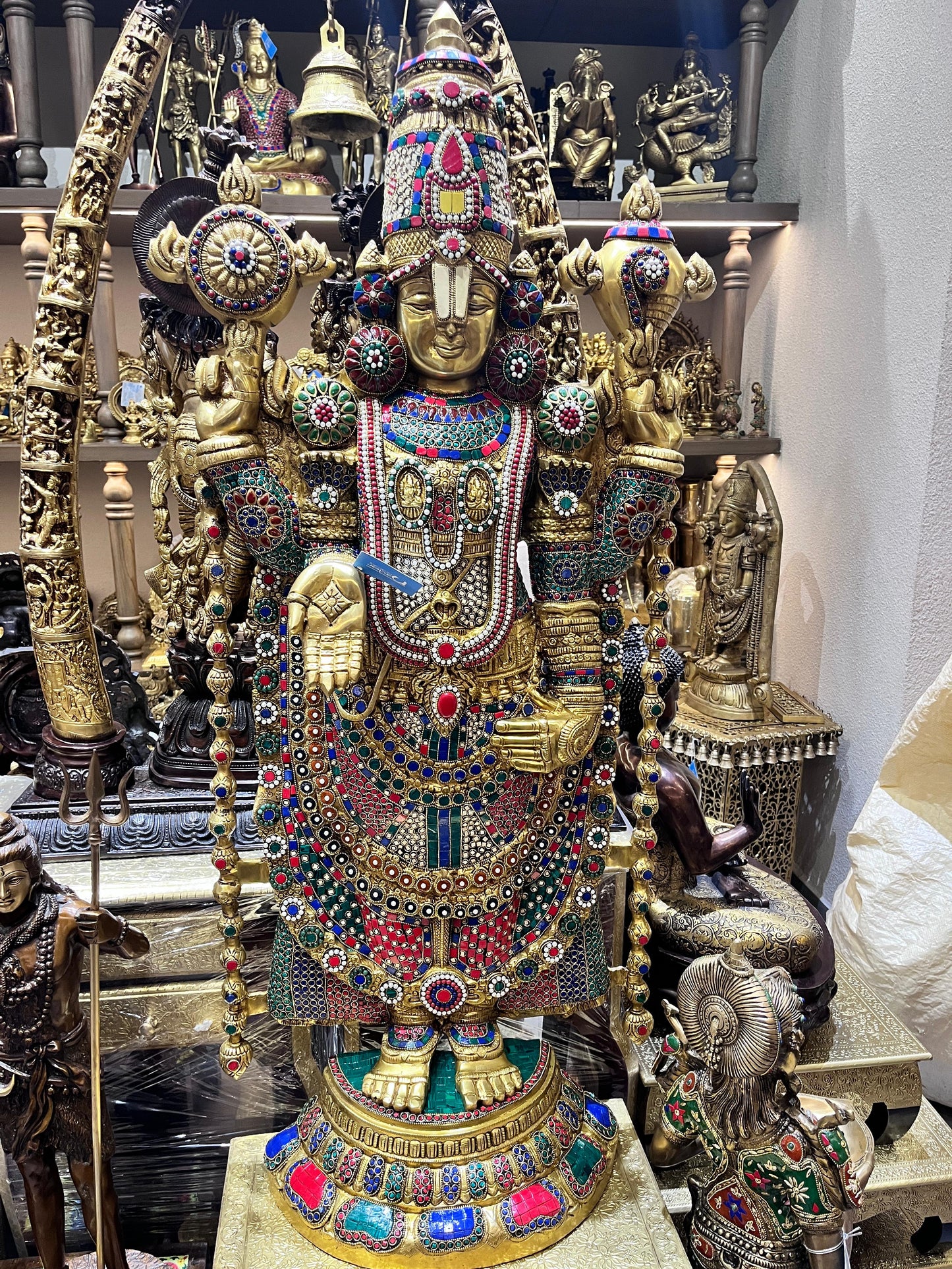 Magnificent Large Brass Lord Venkateshwara with Intricate Inlay Work