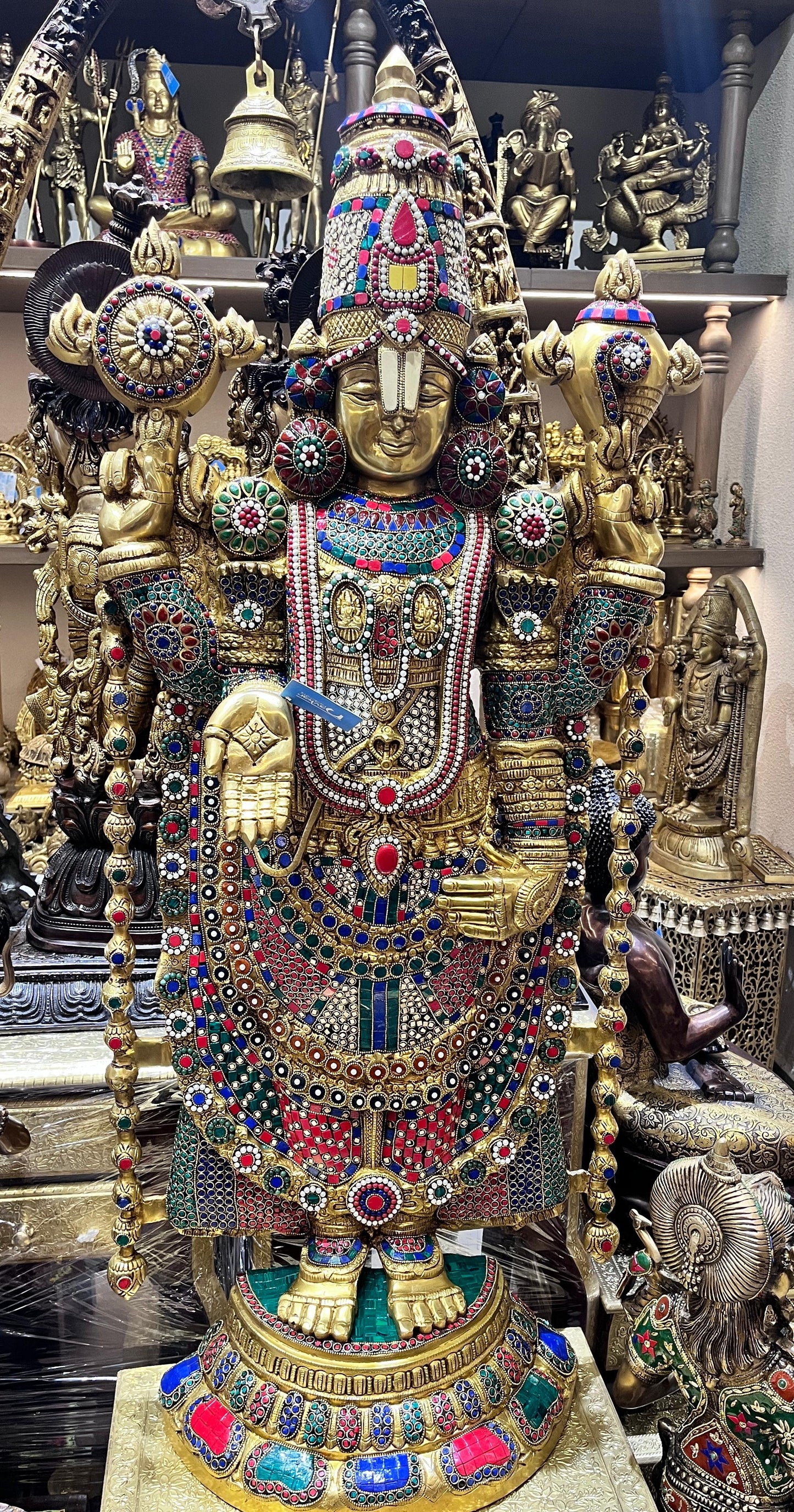 Magnificent Large Brass Lord Venkateshwara with Intricate Inlay Work