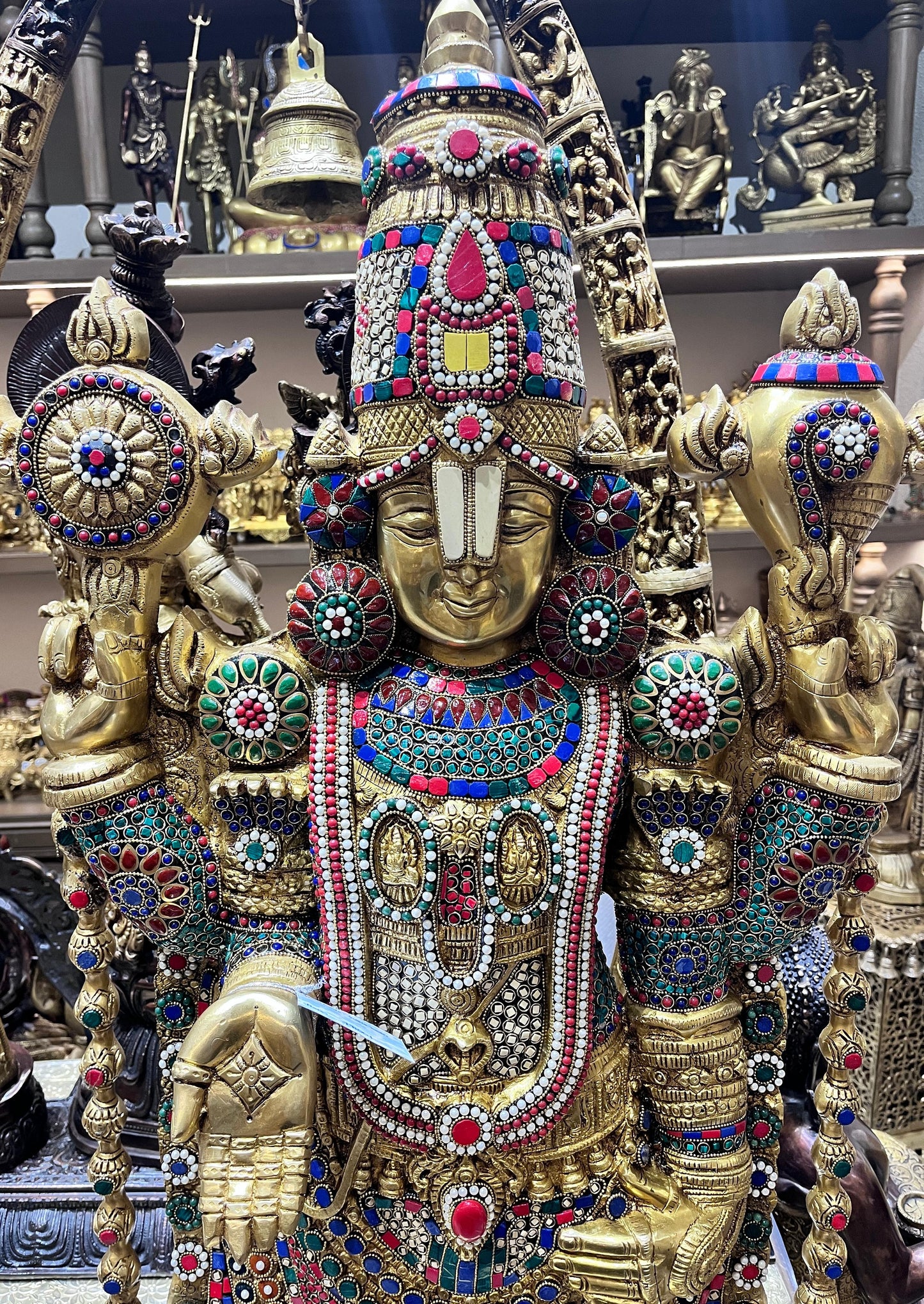 Magnificent Large Brass Lord Venkateshwara with Intricate Inlay Work