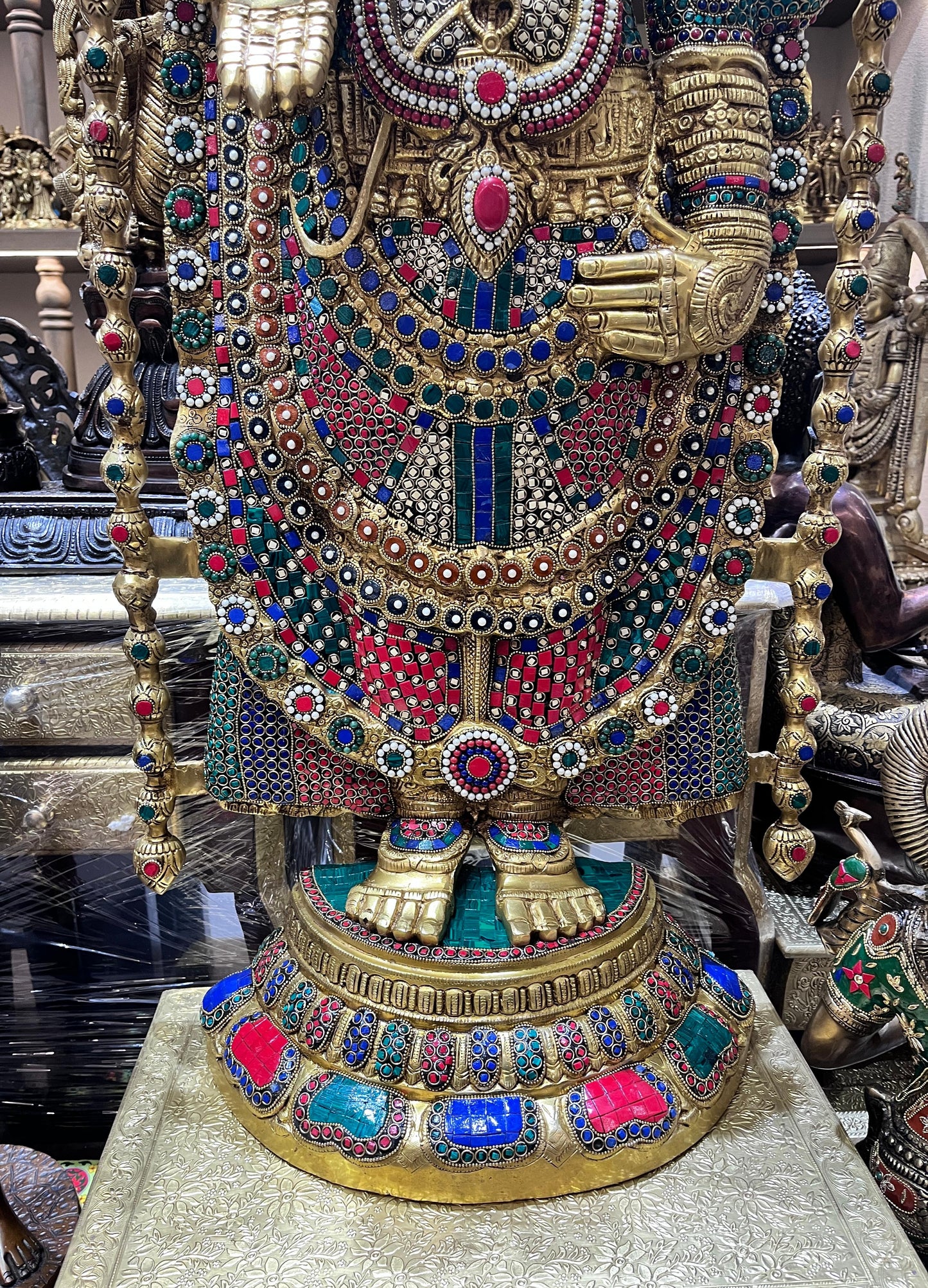 Magnificent Large Brass Lord Venkateshwara with Intricate Inlay Work