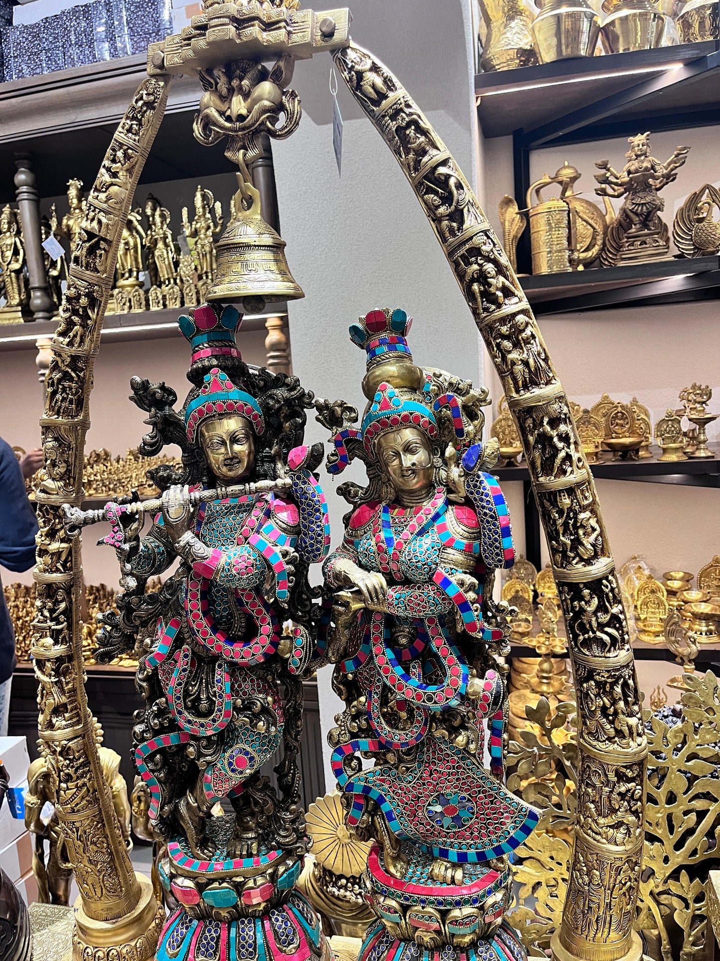 Exquisite Stonework Brass Radha Krishna Idols – 4 Feet