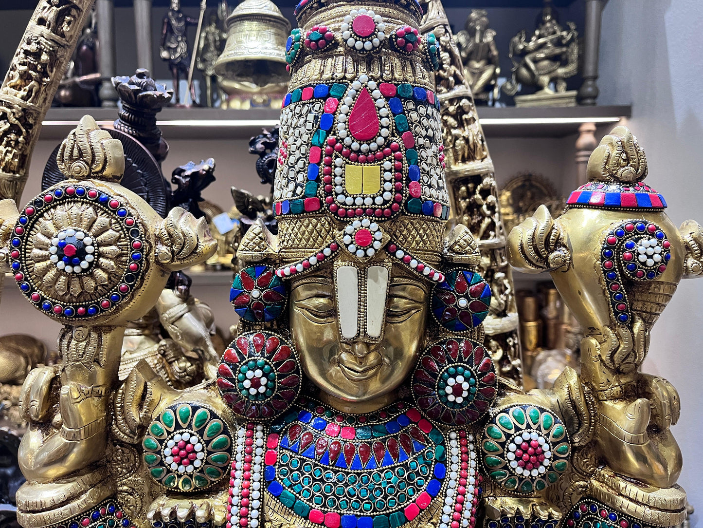 Magnificent Large Brass Lord Venkateshwara with Intricate Inlay Work