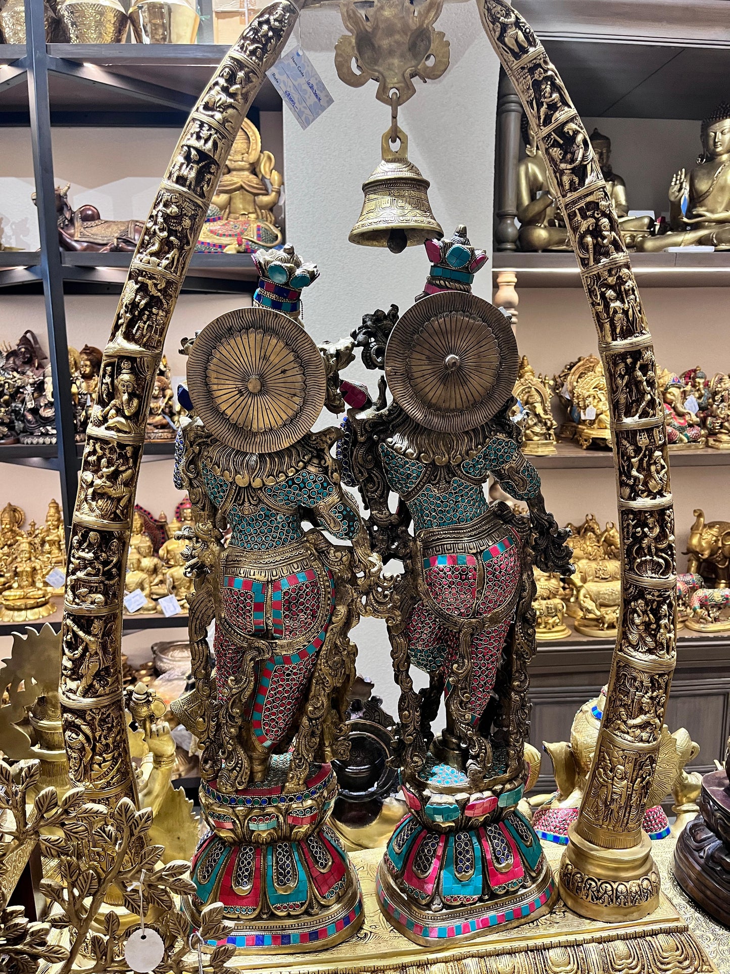 Exquisite Stonework Brass Radha Krishna Idols – 4 Feet