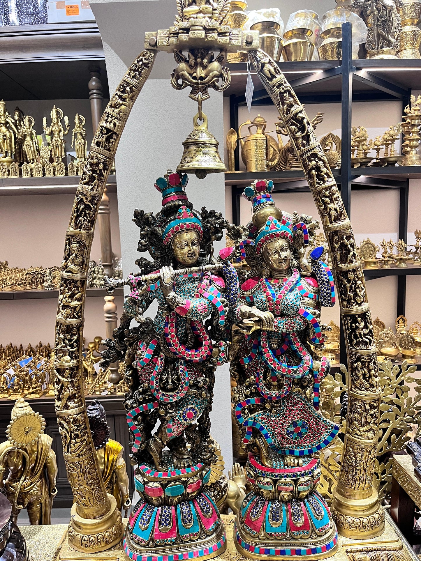 Exquisite Stonework Brass Radha Krishna Idols – 4 Feet